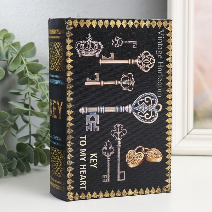 Шкатулка-книга дерево, кожзам  Шкатулка-книга дерево, кожзам "Корона и ключи" 4х11х17 см