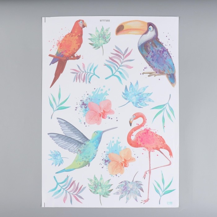 Наклейка интерьерная цветная Наклейка интерьерная цветная "Экзотические птицы. Акварель" 50х70 см