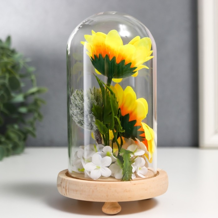 Сувенир текстиль, дерево, стекло  Сувенир текстиль, дерево, стекло "Подсолнухи в колбе" 14,5х8,5х8,5 см