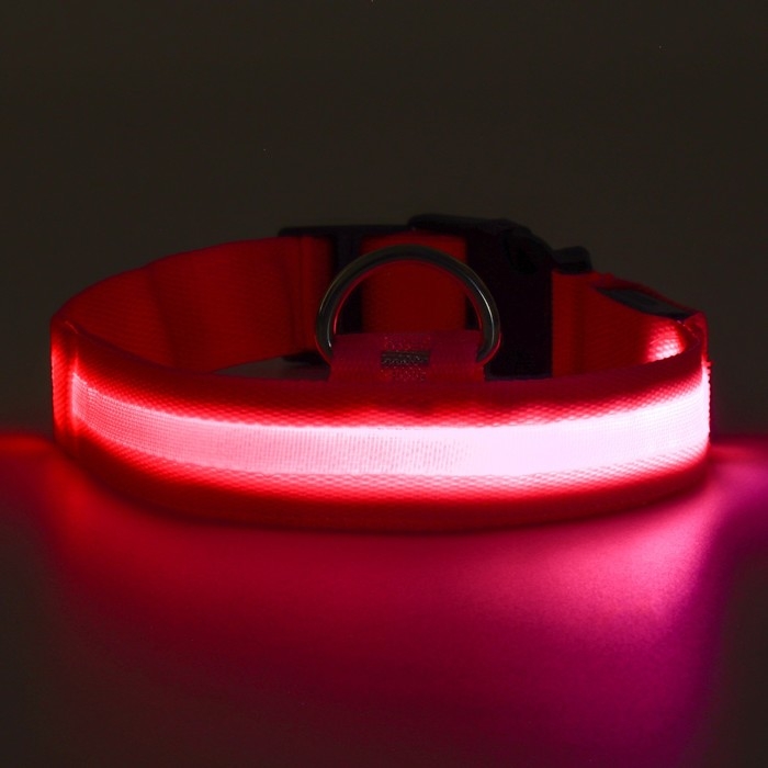 Ошейник с подсветкой размер М, ОШ 40-48 х 2,5 см, 3 режима свечения розовый Ошейник с подсветкой размер М, ОШ 40-48 х 2,5 см, 3 режима свечения розовый