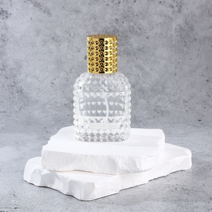 Флакон для парфюма, с распылителем, стеклянный, 30 мл, цвет прозрачный/золотистый Флакон для парфюма, с распылителем, стеклянный, 30 мл, цвет прозрачный/золотистый