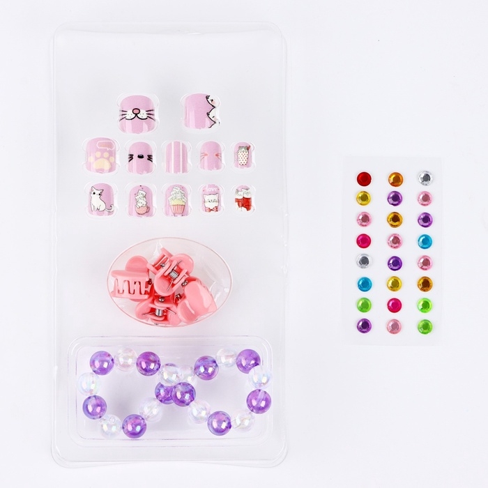 Детские накладные ногти «Милахи», 12 шт, набор с браслетом и заколками Детские накладные ногти «Милахи», 12 шт, набор с браслетом и заколками