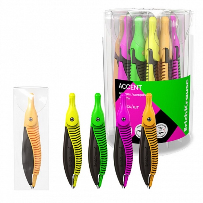 Циркуль пластиковый ErichKrause  Циркуль пластиковый ErichKrause "Accent", 122мм, PVC чехол, микс