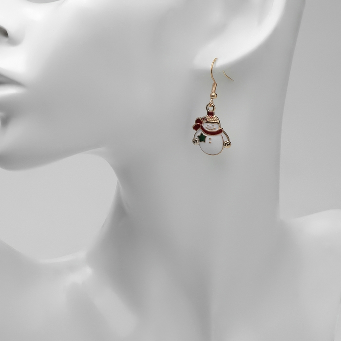Новый год! Серьги «Новогодние» снеговики, цветные в золоте Новый год! Серьги «Новогодние» снеговики, цветные в золоте