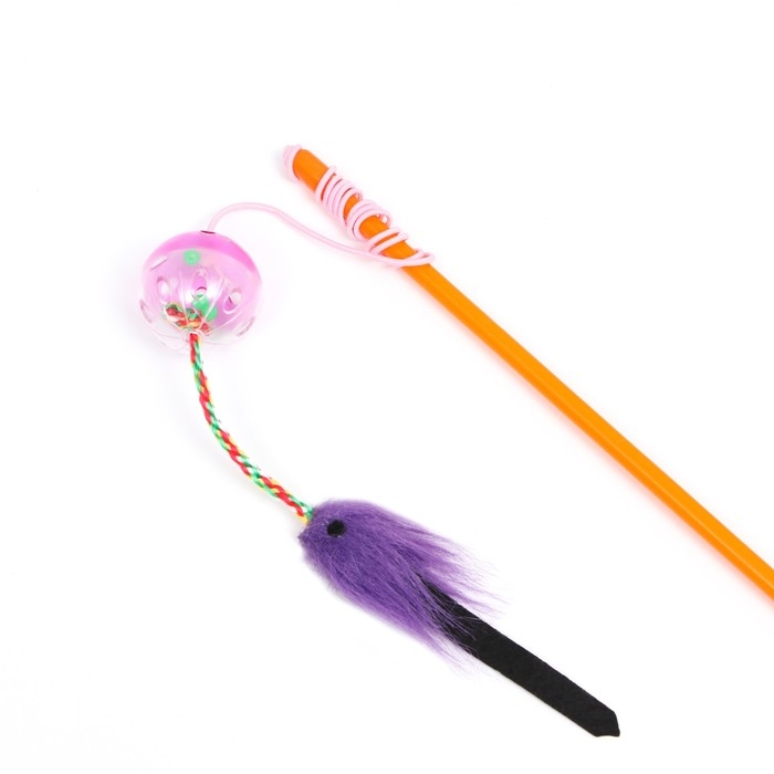 Дразнилка-удочка с шар-погремушкой и хвостиком, 49 см, микс цветов Дразнилка-удочка с шар-погремушкой и хвостиком, 49 см, микс цветов