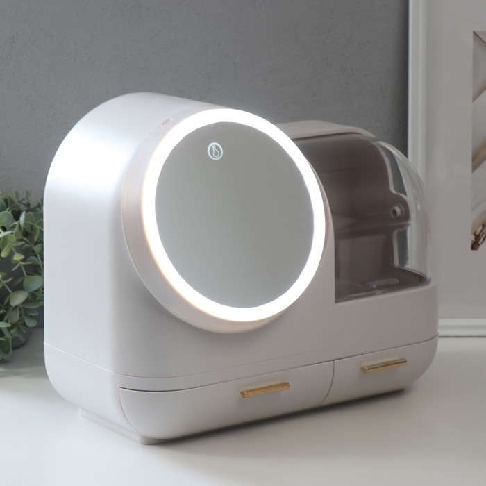 Шкатулка для косметики пластик, зеркало с подсветкой Шкатулка для косметики пластик, зеркало с подсветкой "Белоснежная" 37,5х22х31 см