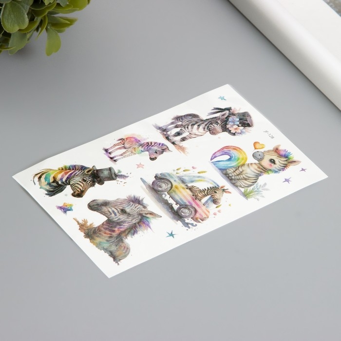 Татуировка на тело фосфорные с блёстками Татуировка на тело фосфорные с блёстками "Зебра" 7,5х12 см