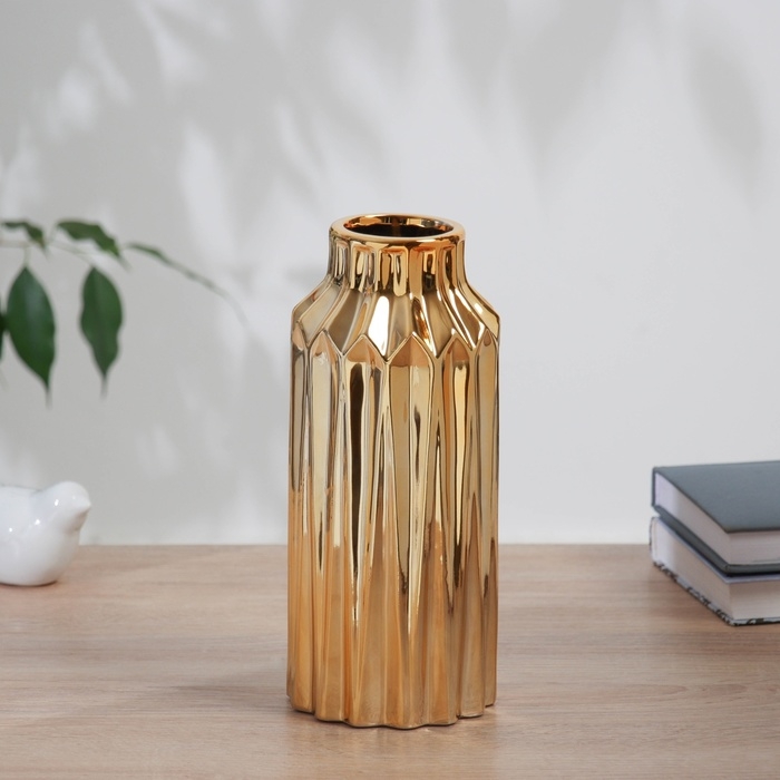 Ваза керамика настольная Ваза керамика настольная "Дарио" прямая, d-6см, 22х9 см, золото