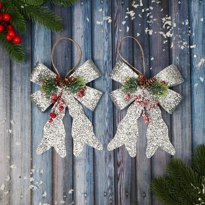 Украшение ёлочное Украшение ёлочное "Бант элит" (набор 2 шт) 12х14 см, серебро