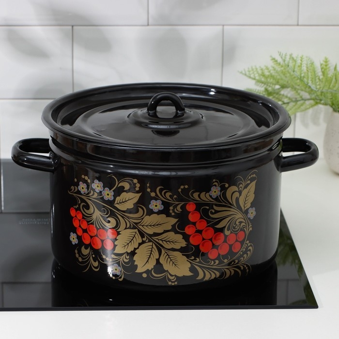 Кастрюля эмалированная «Рябина», 7 л, цвет черный Кастрюля эмалированная «Рябина», 7 л, цвет черный