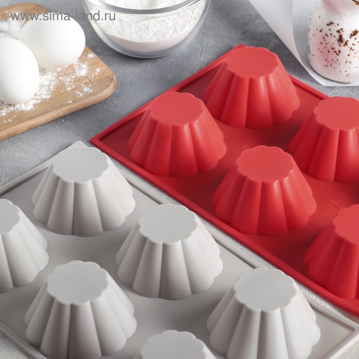 Форма для выпечки Доляна «Сладости. Пудинг», силикон, 29,5×17,5 см, 6 ячеек (7,7×4 см), цвет МИКС Форма для выпечки Доляна «Сладости. Пудинг», силикон, 29,5×17,5 см, 6 ячеек (7,7×4 см), цвет МИКС