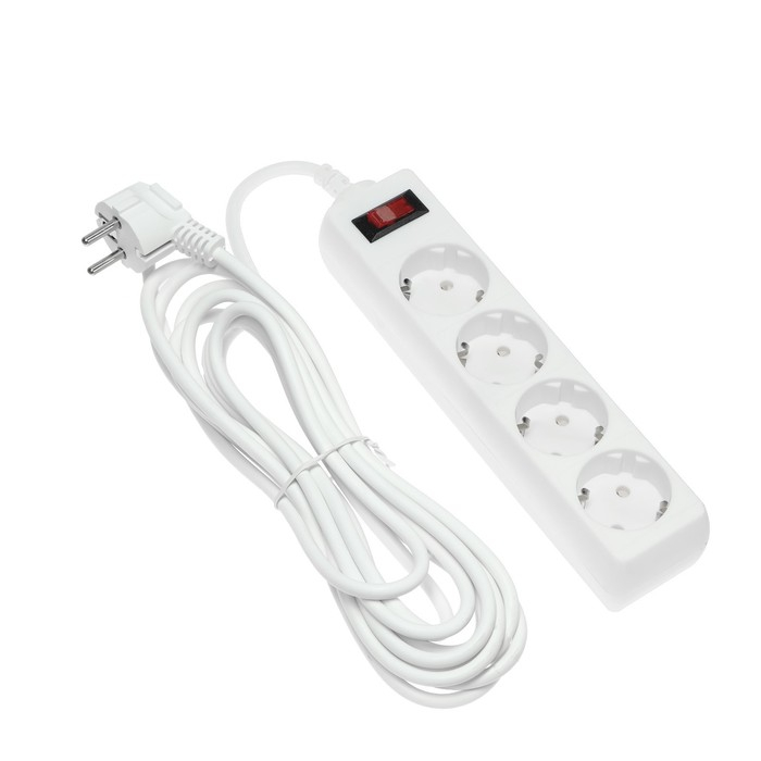 Сетевой фильтр Luazon Lighting, 4 розетки, 5 м, 2200 Вт, 3 х 0.75 мм2, 10 А, 220 В, белый Сетевой фильтр Luazon Lighting, 4 розетки, 5 м, 2200 Вт, 3 х 0.75 мм2, 10 А, 220 В, белый