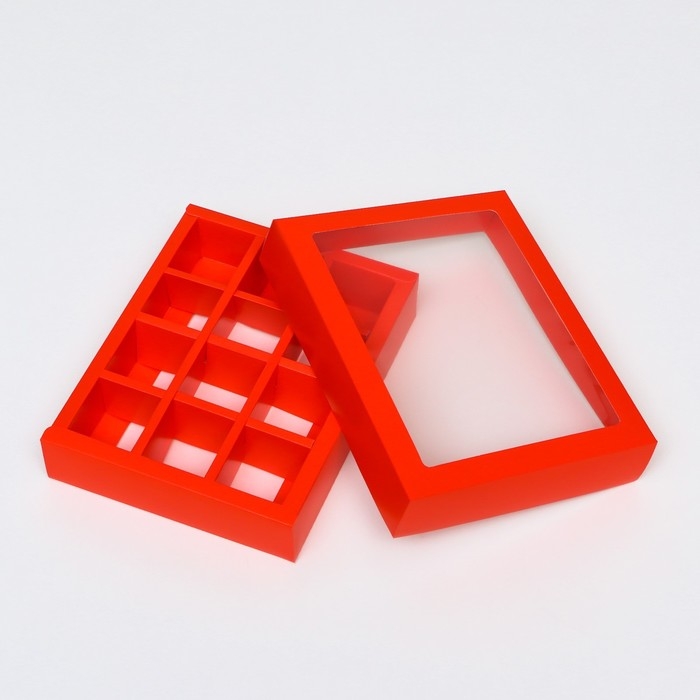 Коробка для 12 конфет, алый, 19 х 15 х 3,5 см. Кондитерская упаковка Коробка для 12 конфет, алый, 19 х 15 х 3,5 см. Кондитерская упаковка