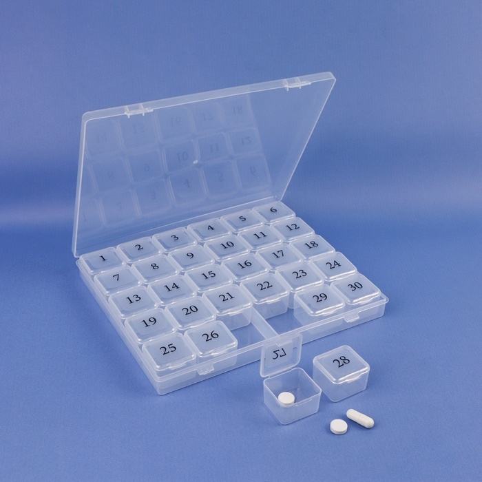 Таблетница - органайзер на месяц, 21,3 × 17,5 × 2,7 см, 30 секций, цвет прозрачный Таблетница - органайзер на месяц, 21,3 × 17,5 × 2,7 см, 30 секций, цвет прозрачный