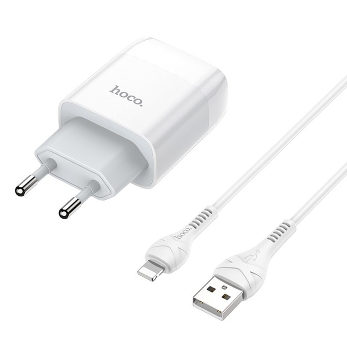 Сетевое зарядное устройство Hoco C72A, 1 USB, 2.1 А, кабель Lightning - USB, 1 м, белый Сетевое зарядное устройство Hoco C72A, 1 USB, 2.1 А, кабель Lightning - USB, 1 м, белый