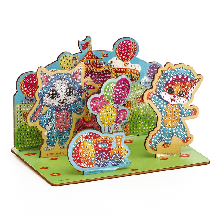 Алмазная мозаика для детей с частичным заполнением на фигурках «Милые Зверята»