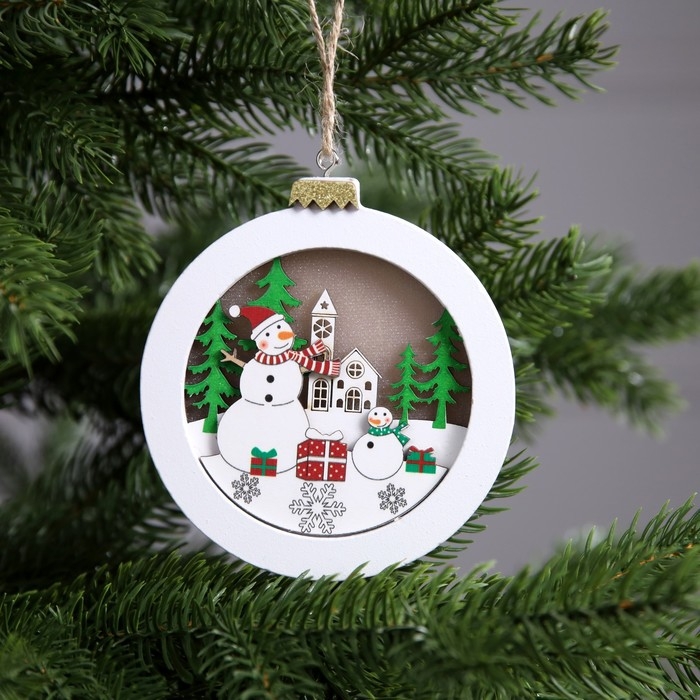 Ёлочная игрушка «Снеговики в лесу», от батареек, свечение тёплое белое Ёлочная игрушка «Снеговики в лесу», от батареек, свечение тёплое белое