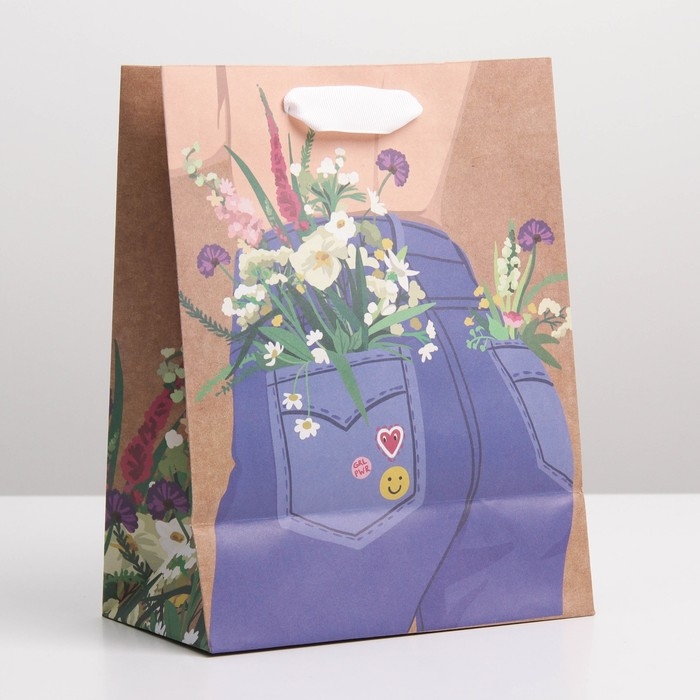 Пакет подарочный крафтовый вертикальный, упаковка, «Сияй», MS 18 х 23 х 8 см