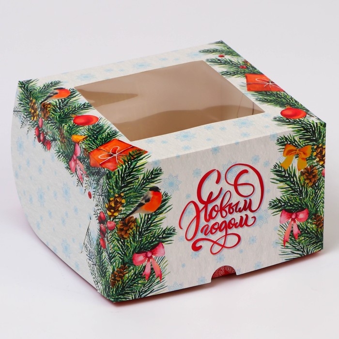 Новый год. Коробка для 4 капкейка с окном  Новый год. Коробка для 4 капкейка с окном "Новогодние подарки", 16 х 16 х 10 см, упаковка
