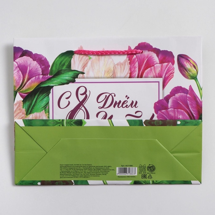 Пакет подарочный ламинированный горизонтальный, упаковка, «С днём 8 марта», MS 18 х 23 х 8 см Пакет подарочный ламинированный горизонтальный, упаковка, «С днём 8 марта», MS 18 х 23 х 8 см