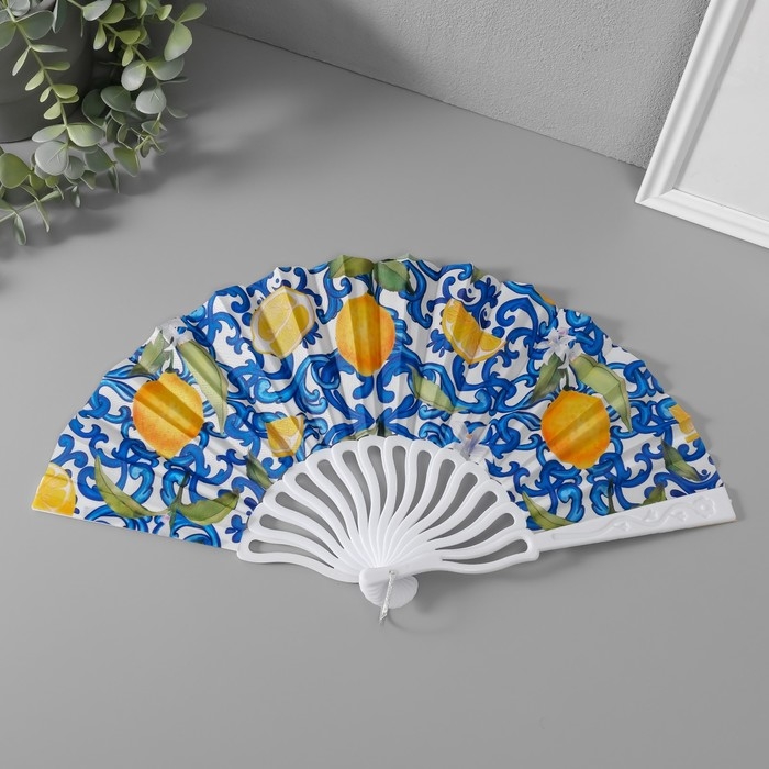 Веер пластик, текстиль  Веер пластик, текстиль "Сочные лимоны" МИКС 23 см