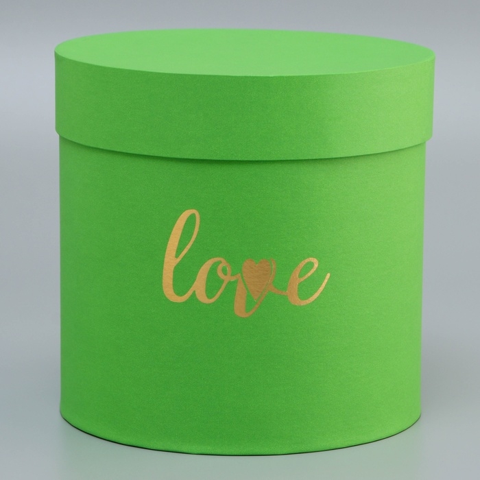 Коробка круглая, с тиснением Коробка круглая, с тиснением"Love"салатовая,18*18*18см