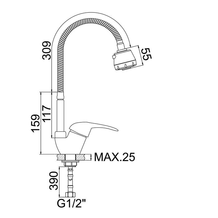 Смеситель для кухни Accoona A4840, однорычажный, гибкий излив, хром Смеситель для кухни Accoona A4840, однорычажный, гибкий излив, хром