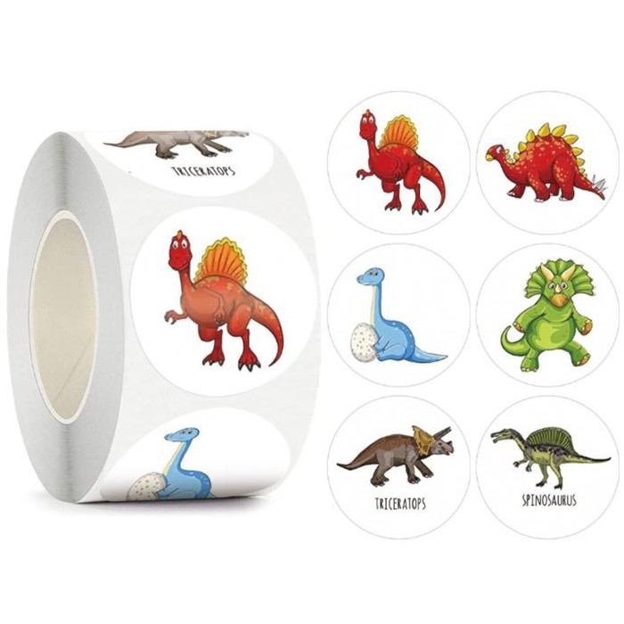 Наклейка бумага Наклейка бумага "Динозаврики" d=2,5 см 500 шт в рулоне