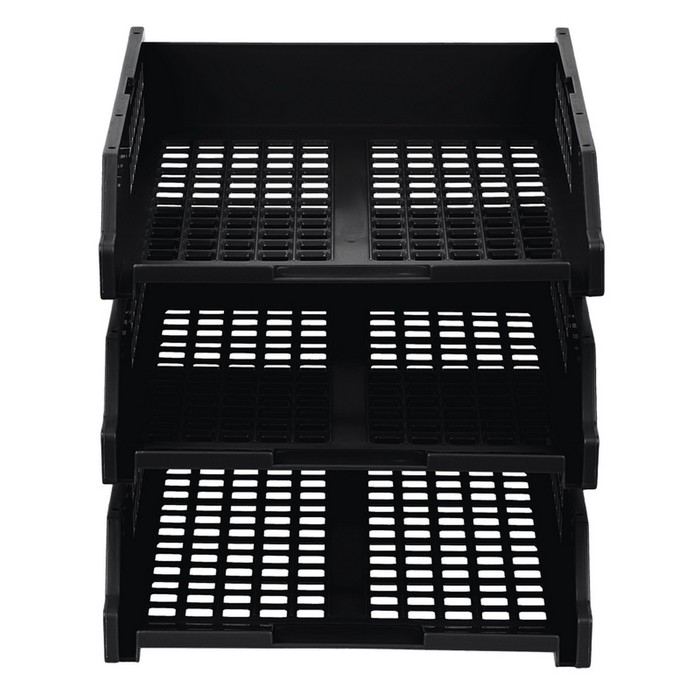 Набор лотков для бумаг горизонтальных Стамм STRONG, 3 штуки, на металлических стержнях, чёрный Набор лотков для бумаг горизонтальных Стамм STRONG, 3 штуки, на металлических стержнях, чёрный