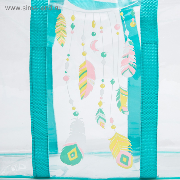 Сумка в роддом с косметичкой «Перья», набор 2 шт., 50х31/36х25, цвет прозрачный/бирюза, Mum&Baby Сумка в роддом с косметичкой «Перья», набор 2 шт., 50х31/36х25, цвет прозрачный/бирюза, Mum&Baby