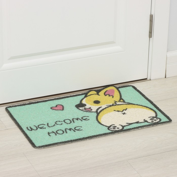 Коврик придверный грязезащитный Доляна «Корги», 40×60 см, цвет зелёный Коврик придверный грязезащитный Доляна «Корги», 40×60 см, цвет зелёный