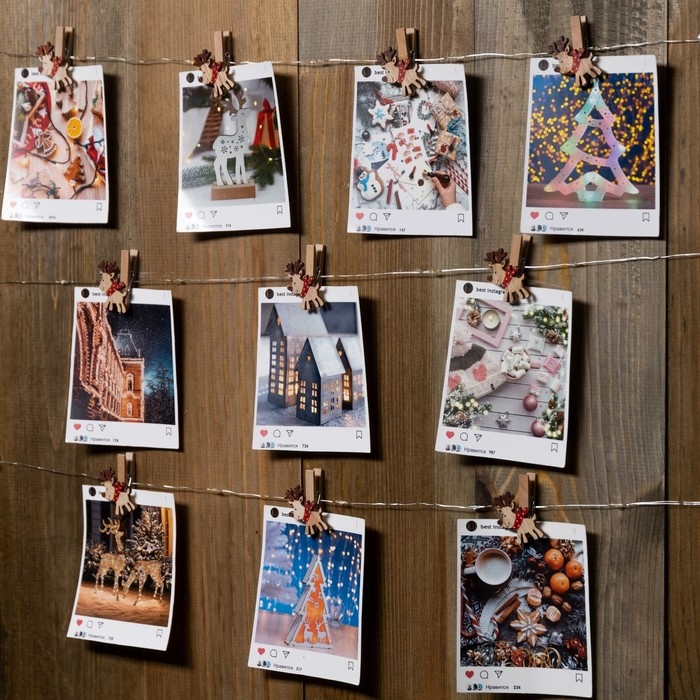 Гирлянда «Нить» 2 м роса с насадками «Прищепки-оленёнок», IP20, серебристая нить, 20 LED, батарейка ААх2 (нет в комплекте), свечение тёплое белое Гирлянда «Нить» 2 м роса с насадками «Прищепки-оленёнок», IP20, серебристая нить, 20 LED, батарейка ААх2 (нет в комплекте), свечение тёплое белое