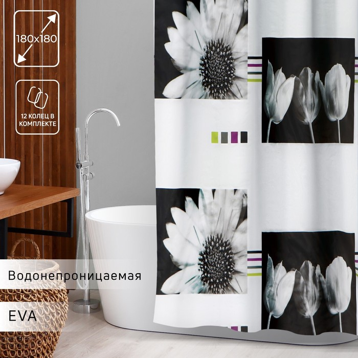 Штора для ванны Доляна «Белые цветы», 180×180 см, EVA Штора для ванны Доляна «Белые цветы», 180×180 см, EVA