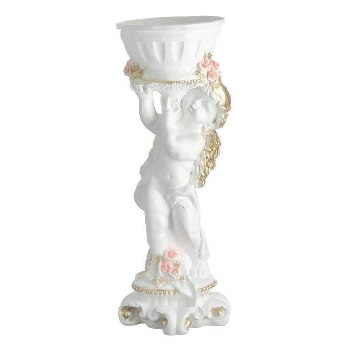 Фигурное кашпо  Фигурное кашпо "Ангел с розами", бело-золотой, 1,8 л/ 24х27х70см