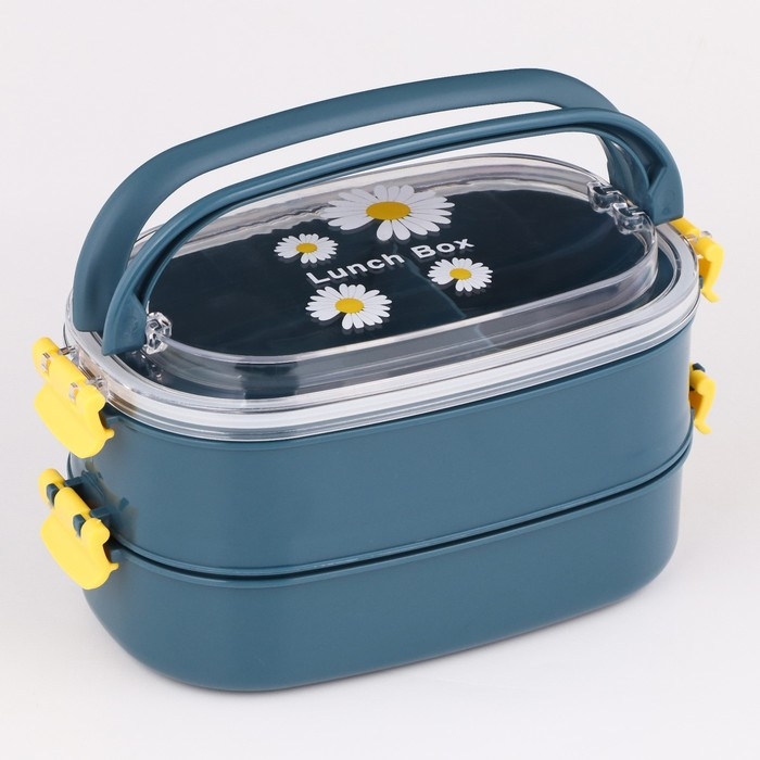 Ланч бокс в школу, контейнер для еды, 1.6 л, с приборами, 2 уровня, 22.5 х12.5 х12 см