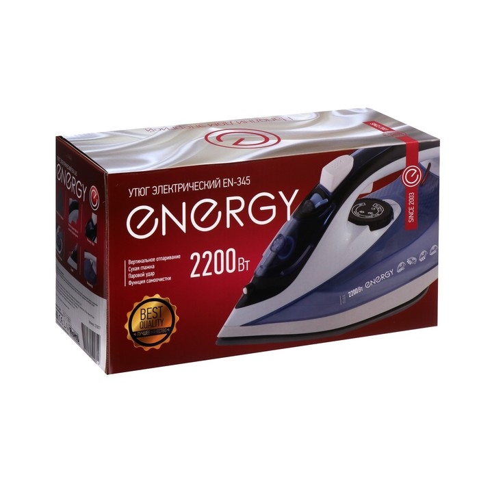 Утюг ENERGY EN-345, 2200 Вт, керамическая подошва, пар, спрей, пар.удар, самоочистка, синий Утюг ENERGY EN-345, 2200 Вт, керамическая подошва, пар, спрей, пар.удар, самоочистка, синий