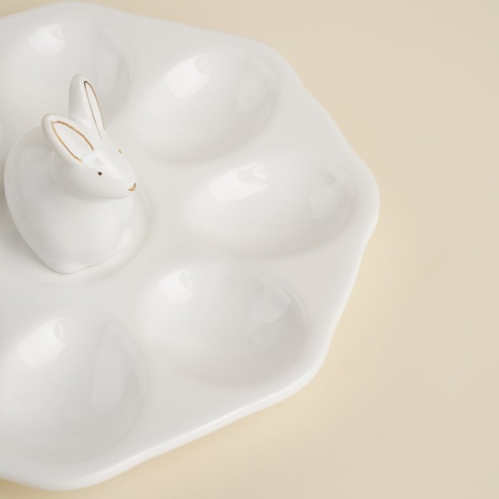 Подставка для яиц керамическая SL Home «Пасхальные кролики», 19×9 см, 8 ячеек, цвет белый Подставка для яиц керамическая SL Home «Пасхальные кролики», 19×9 см, 8 ячеек, цвет белый