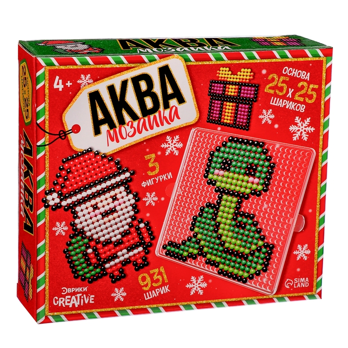 Аквамозаика «Дед Мороз: Змейка и подарочек», 3 фигурки, 931 шарик Аквамозаика «Дед Мороз: Змейка и подарочек», 3 фигурки, 931 шарик