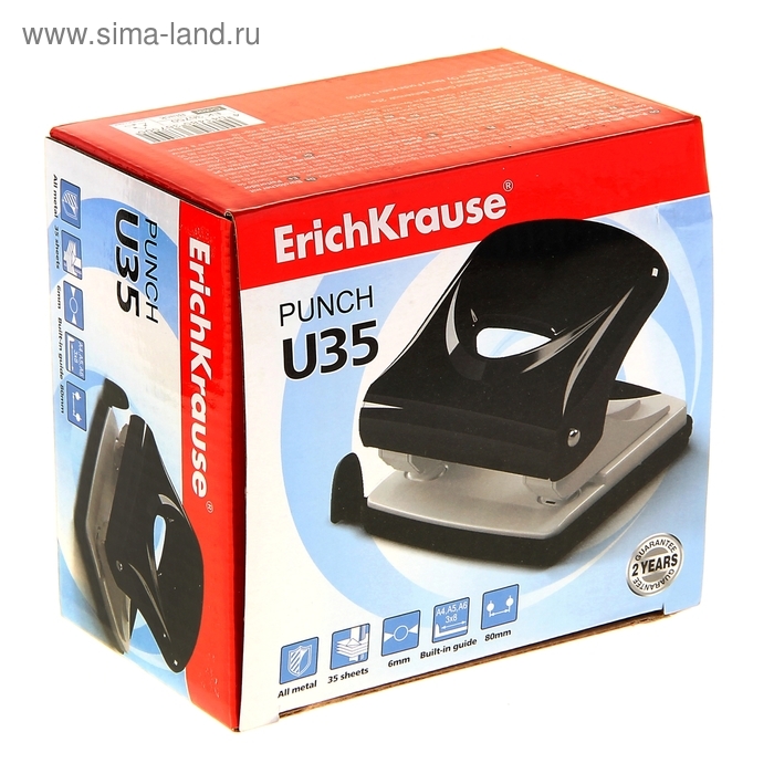 Дырокол ErichKrause U35, до 35 листов, диаметр прокола 6 мм, расстояние между проколами 80 мм, чёрный Дырокол ErichKrause U35, до 35 листов, диаметр прокола 6 мм, расстояние между проколами 80 мм, чёрный