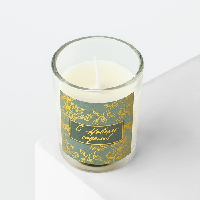 Новогодняя свеча с наклейкой «Новый год: С Новым годом!», аромат черный лед,5х6х5 см Новогодняя свеча с наклейкой «Новый год: С Новым годом!», аромат черный лед,5х6х5 см