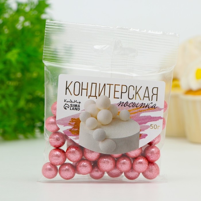 Кондитерская посыпка "Блеск", розовая, 12-13 мм, 50 г