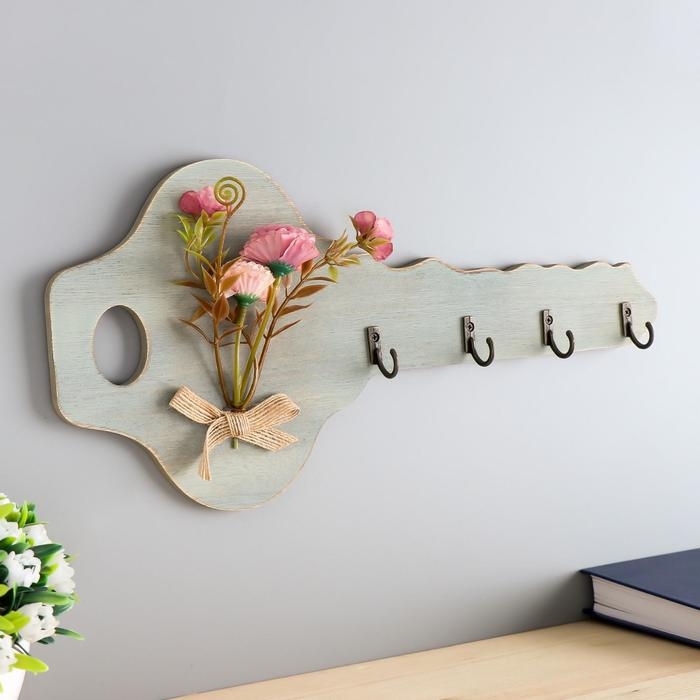Крючки декоративные дерево Крючки декоративные дерево "Ключик с букетом цветов" 16,5х34х2,5 см