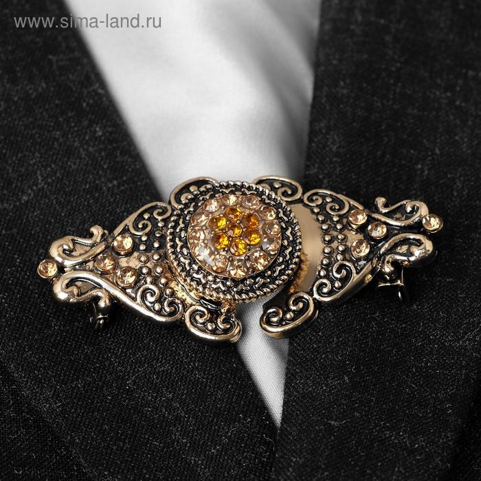 Зажим для кардигана «Орден», цвет коричневый в чернёном золоте Зажим для кардигана «Орден», цвет коричневый в чернёном золоте