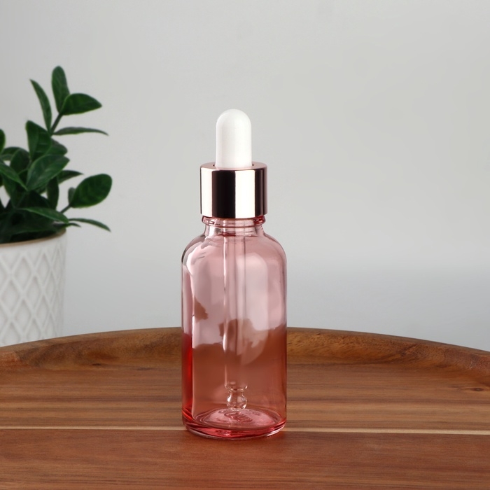 Бутылочка стеклянная для хранения, с пипеткой, 30 мл, цвет розовый/розовое золото Бутылочка стеклянная для хранения, с пипеткой, 30 мл, цвет розовый/розовое золото