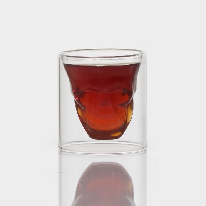 Стопка - шот стеклянный с двойными стенками «Череп. Хэллоуин», 70 мл, 7×7 см Стопка - шот стеклянный с двойными стенками «Череп. Хэллоуин», 70 мл, 7×7 см