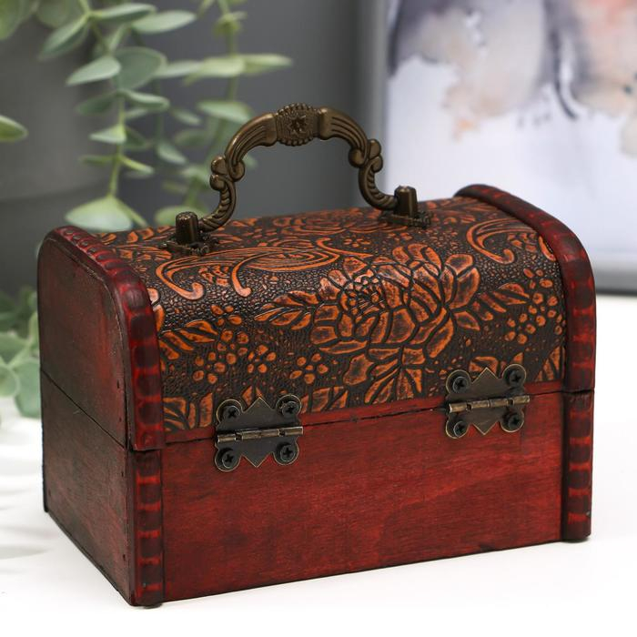 Шкатулка дерево сундучок с ручкой  Шкатулка дерево сундучок с ручкой "Пышная роза" 9,4х13,8х9,7 см