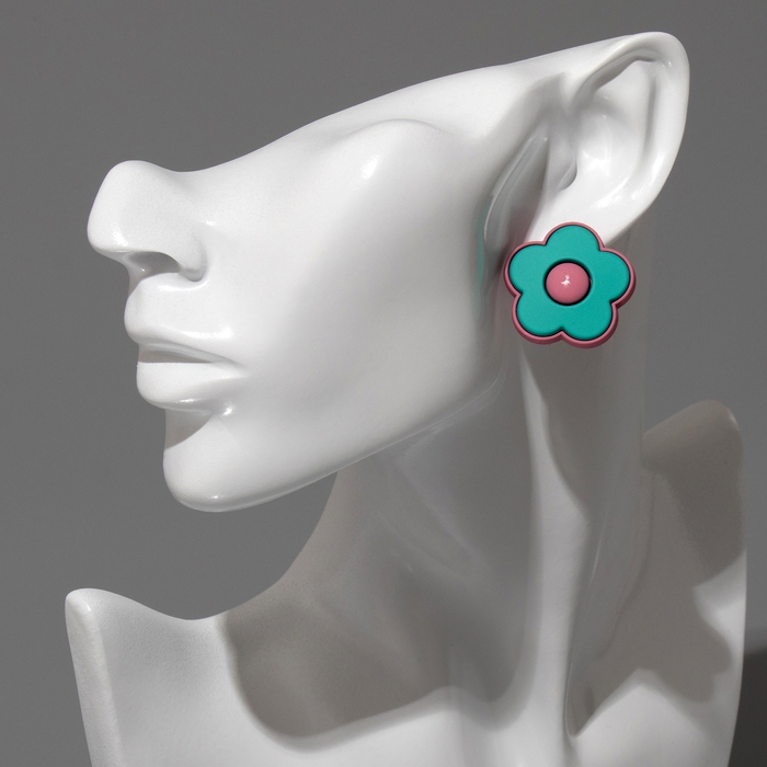 Серьги пластик «Цветочки», цвет розово-зелёный Серьги пластик «Цветочки», цвет розово-зелёный