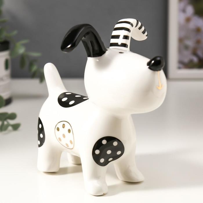 Сувенир керамика Сувенир керамика "Щенок в заплатках" бело-чёрный с золотом 12,8х8,5х13,5 см