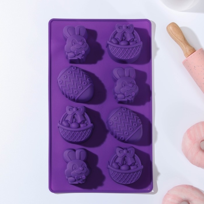 Форма для выпечки Доляна «Пасха», силикон, 29×17 см, 8 ячеек (6,5×5,2 см), цвет МИКС Форма для выпечки Доляна «Пасха», силикон, 29×17 см, 8 ячеек (6,5×5,2 см), цвет МИКС