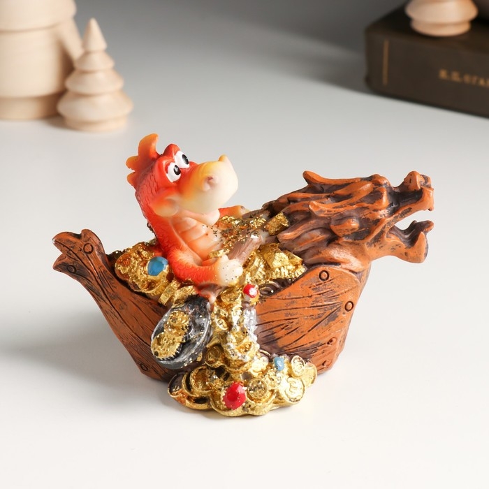 Копилка полистоун Копилка полистоун "Дракоша на лодке-драконе" МИКС 12х6,8х7,8 см
